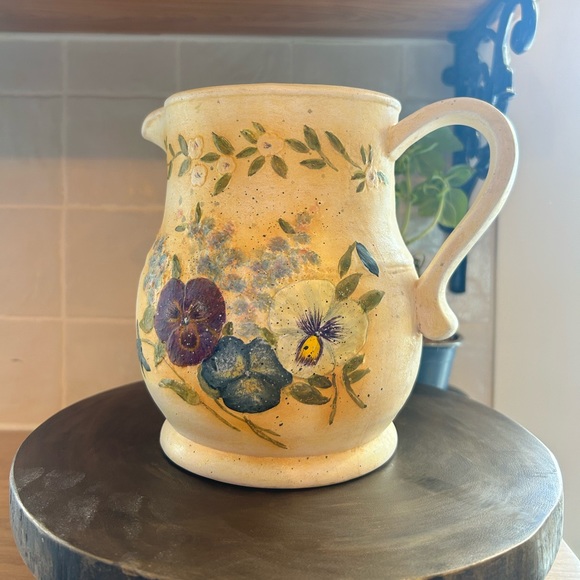 Vintage Bob’s Pottery Hand Painted Decorative Pitcher/Vase in Pansy Vines - Picture 2 of 5